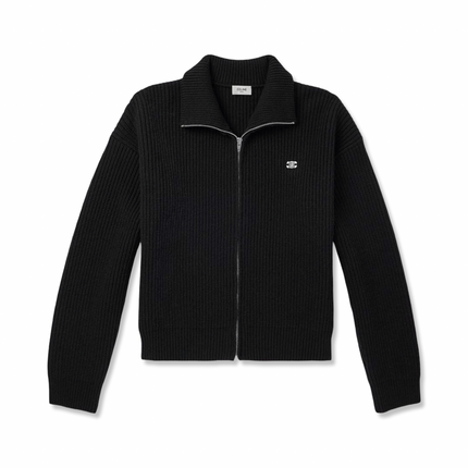 Ribbed Wool Cardigan Black